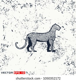 Vector leopard silhouette on grunge background