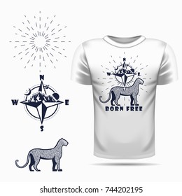 Vector leopard silhouette view side for retro logos, emblems, badges, labels template vintage design element. Isolated on t-shirt blank