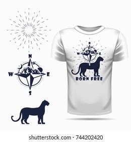 Vector leopard silhouette view side for retro logos, emblems, badges, labels template vintage design element. Isolated on t-shirt blank