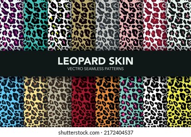 Vector Leopard Skin Seamless Pattern Set. Animal Seamless Texture Collection. Leopard, Safari Animal Skin Fashion Print