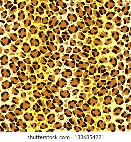 Vector leopard texture. Jaguar skin pattern. Colored big wild cat skin background. Puma fur trendy pattern. Cartoon exotic panther spots print.