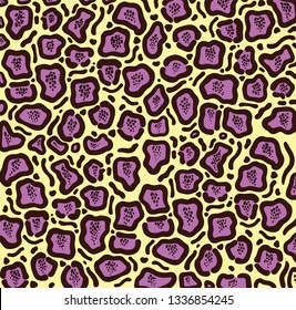 Vector leopard texture. Jaguar skin pattern. Colored big wild cat skin background. Puma fur trendy pattern. Cartoon exotic panther spots lady print .