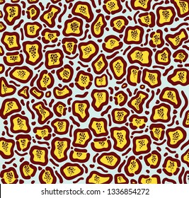 Vector leopard texture. Jaguar skin pattern. Colored big wild cat skin background. Puma fur trendy pattern. Cartoon exotic panther spots print .