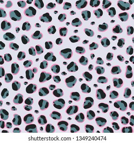 Vector leopard texture. Jaguar skin pattern. Colored big wild cat skin background. Puma fur trendy pattern. Cartoon exotic panther spots lady print