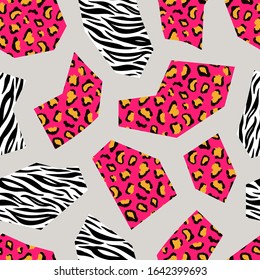 Vector leopard and zebra seamless geometric pattern design. Colorful fashion animal print