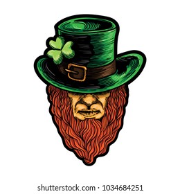 Vector of Leprechaun head. Element for St.Patrick`s day greeting design vector illustration hand drawn
