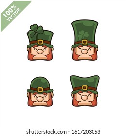 Vector of Leprechaun irish head set of 4. Element for St.Patrick`s day greeting design.