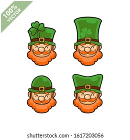 Vector of Leprechaun irish head set of 4. Element for St.Patrick`s day greeting design.