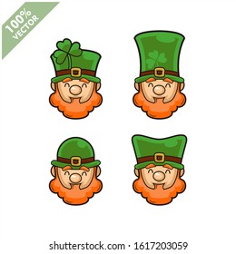 Vector of Leprechaun irish head set of 4. Element for St.Patrick`s day greeting design.