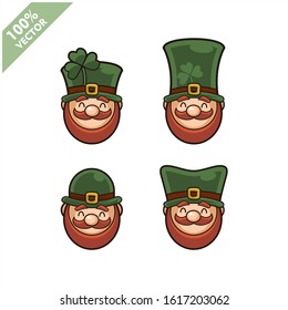 Vector of Leprechaun irish head set of 4. Element for St.Patrick`s day greeting design.