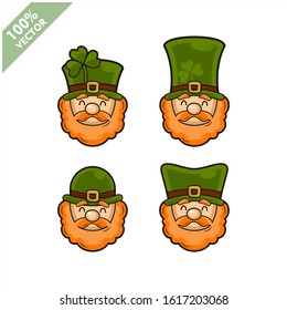 Vector of Leprechaun irish head set of 4. Element for St.Patrick`s day greeting design.