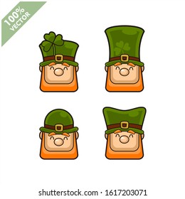 Vector of Leprechaun irish head set of 4. Element for St.Patrick`s day greeting design.