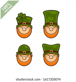 Vector of Leprechaun irish head set of 4. Element for St.Patrick`s day greeting design.