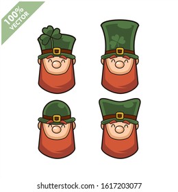 Vector of Leprechaun irish head set of 4. Element for St.Patrick`s day greeting design.