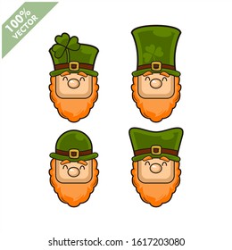 Vector of Leprechaun irish head set of 4. Element for St.Patrick`s day greeting design.