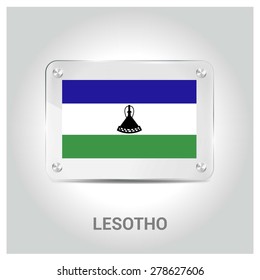 Vector Lesotho Flag glass plate with metal holders - Country name label in bottom - Gray background vector illustration