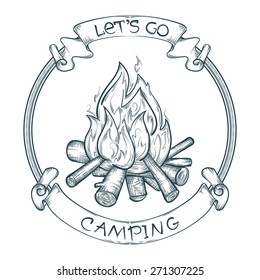 vector let's go camping poster with sketchy campfire