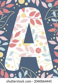 Vektorbrief A. lateinische Schriftart. Abstraktes Blumendesign.