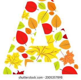 Vector letter A from autumn leaves. Illustration on the subject of the alphabet.