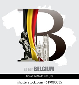 Vector Letter B is for Belgium. Design Matches Letters Of The Alphabet With Name list of country worldwide.