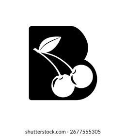 Letra B del Vector con un logotipo blanco y negro de la fruta de cerezo