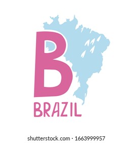 Vector. Letter B and country Brazil. For alphabet, coloring, creativity, business ideas.