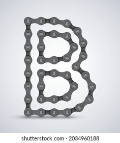 Vector letter B created from realistic bike chain. Alphabet symbol. Isolated on white background. 