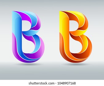 Vector letter B. Creative twisted 3D font. Colorful caramel and ultraviolet colors. Creative symbol on a white background. Logo template for corporate identity.
