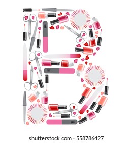 Vector letter "B" with different manicure tools and cosmetics