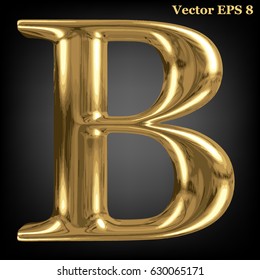 Vector letter B from gold solid alphabet, EPS 8.