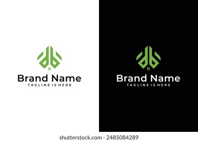 vector letter B house logo with abstract leaf shape