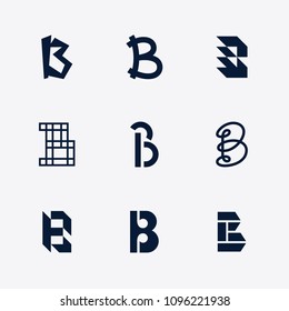 Vector letter B logo template set. Collection of alphabet design label for branding and identity. Lettering emblem sign isolated on background. ABC typeface character symbol illustration