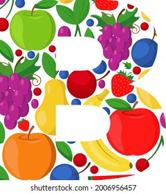 Letra vectorial B hecha de fruta madura. Ilustración sobre el tema del alfabeto.