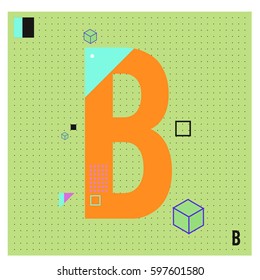 Vector Letter B Memphis style geometrical color outline font. Graphical decorative type. Template for poster design.