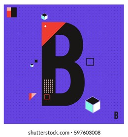 Vector Letter B Memphis style geometrical color outline font. Graphical decorative type. Template for poster design.
