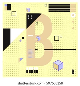 Vector Letter B Memphis style geometrical color outline font. Graphical decorative type. Template for poster design.