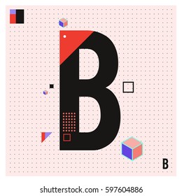 Vector Letter B Memphis style geometrical color outline font. Graphical decorative type. Template for poster design.