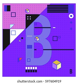 Vector Letter B Memphis style geometrical color outline font. Graphical decorative type. Template for poster design.