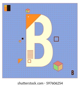 Vector Letter B Memphis style geometrical color outline font. Graphical decorative type. Template for poster design.