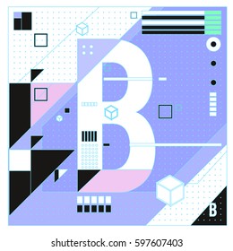 Vector Letter B Memphis style geometrical color outline font. Graphical decorative type. Template for poster design.