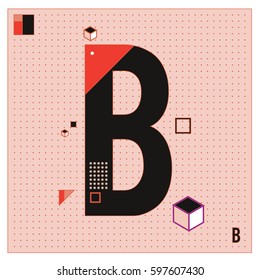 Vector Letter B Memphis style geometrical color outline font. Graphical decorative type. Template for poster design.