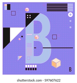 Vector Letter B Memphis style geometrical color outline font. Graphical decorative type. Template for poster design.