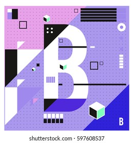 Vector Letter B Memphis style geometrical color outline font. Graphical decorative type. Template for poster design.