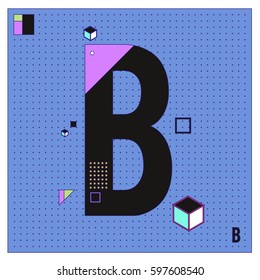 Vector Letter B Memphis style geometrical color outline font. Graphical decorative type. Template for poster design.