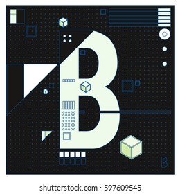 Vector Letter B Memphis style geometrical color outline font. Graphical decorative type. Template for poster design.