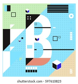 Vector Letter B Memphis style geometrical color outline font. Graphical decorative type. Template for poster design.