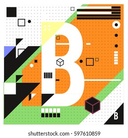 Vector Letter B Memphis style geometrical color outline font. Graphical decorative type. Template for poster design.