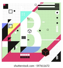 Vector Letter B Memphis style geometrical color outline font. Graphical decorative type. Template for poster design.