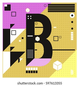 Vector Letter B Memphis style geometrical color outline font. Graphical decorative type. Template for poster design.