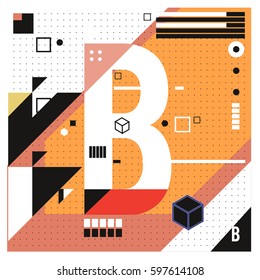Vector Letter B Memphis style geometrical color outline font. Graphical decorative type. Template for poster design.